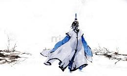 雪地枯枝渐远背影