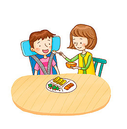 妈妈为小孩喂饭