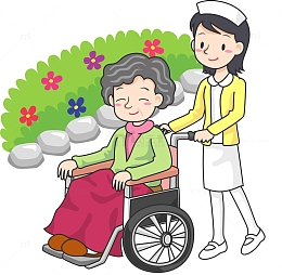 护士推轮椅上的人散步