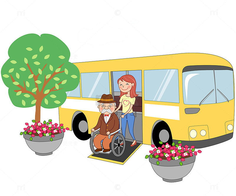 推轮椅上的老爷爷下车
