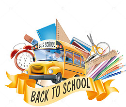 校车和学习用品矢量