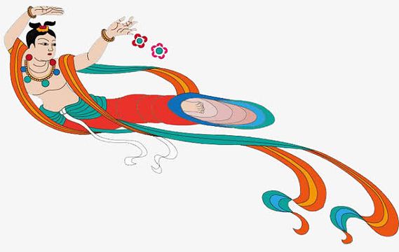 黑白画像png飞天免抠图片png敦煌飞天舞人物卡通插画风格png腾云驾