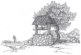 手绘农庄井矢量