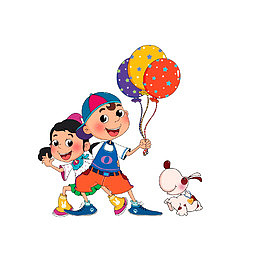 一起玩耍的小狗和小孩们