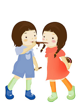 两个在一起玩耍的卡通可爱小女孩