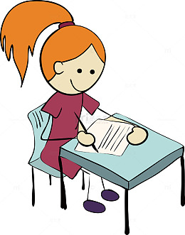 矢量扁平写字的小女孩