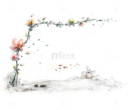 水墨画花枝