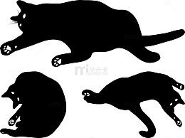 手绘形态各异的黑猫