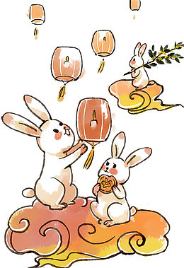 中秋佳节玉兔插画中国风水彩卡通