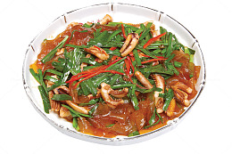 宽粉韭菜炒鱿鱼头