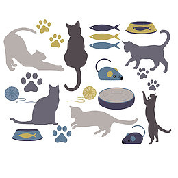 卡通猫咪和玩具