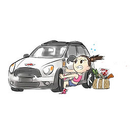卡通小车女士换车胎