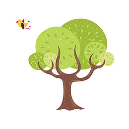 卡通树和小鸟
