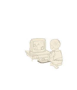 唯美卡通可爱手绘小人玩电脑