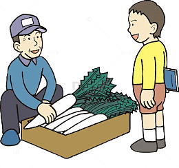 卡通小男孩买白萝卜