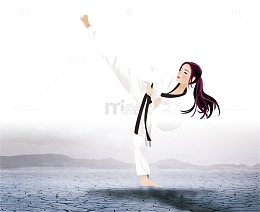 卡通美女跆拳道水墨