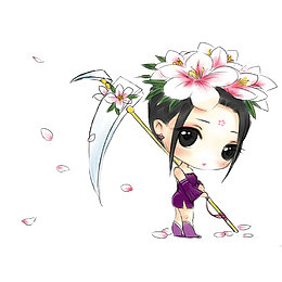手绘戴花美女