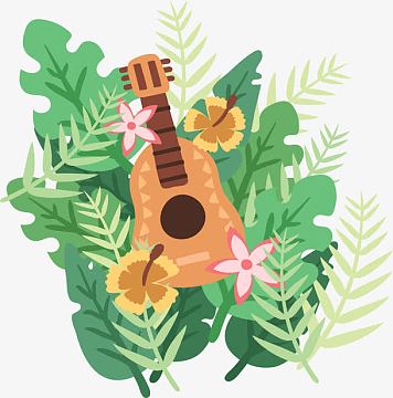 草丛里的尤克里里(2398x2427)png手绘卡通矢量翠绿草丛红花小路(3918x