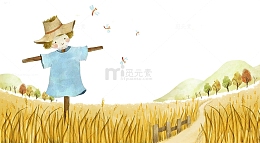 金黄麦子农地与稻草人