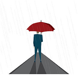 扁平风雨天孤单的一个人背影