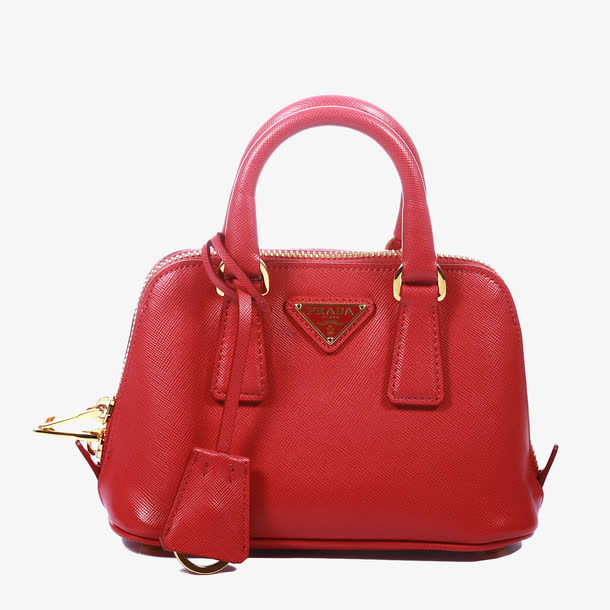 prada红色真皮女包