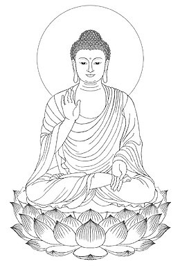 白描手绘释迦牟尼佛画像正坐