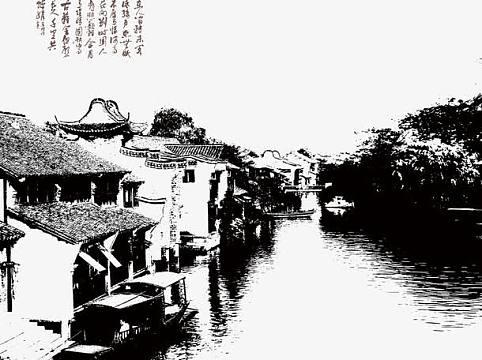 黑白水墨江南水乡