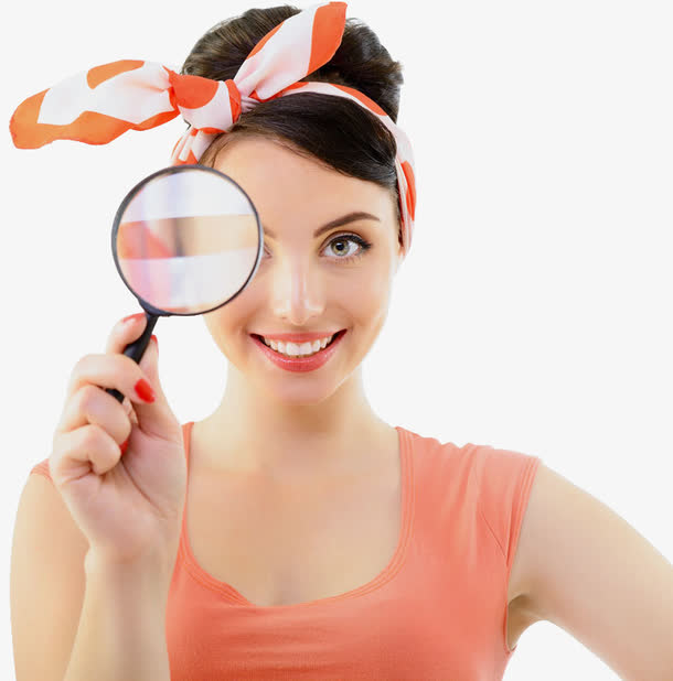 可爱女孩拿着放大镜探索事物