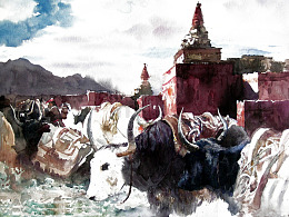 西域风情水彩画