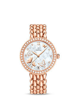 玫瑰金色欧米茄腕表手表女表