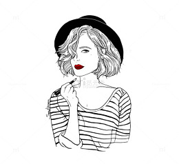 戴帽子的美女插画