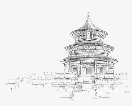 手绘建筑速写素材-手绘建筑速写图片元素-觅元素