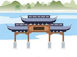矢量插图中国风寺庙