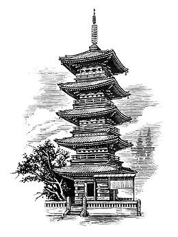 铅笔寺庙风景速写
