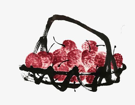 齐白石名画荔枝篮(1800x1410)png水墨画两只芦花鸡(960x1180)png手绘