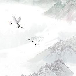 山水飞鸟泼墨水墨画