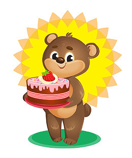 卡通手绘可爱小熊拿生日蛋糕