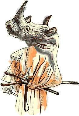 矢量手绘犀牛武士