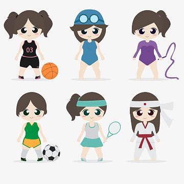 卡通大眼睛运动女孩矢量图