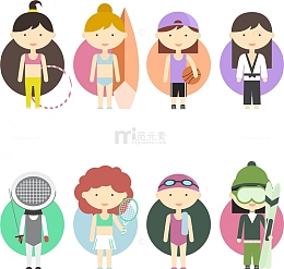 8款卡通运动女孩矢量