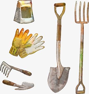 矢量手绘园艺工具png铁锹叉子卡通矢量素材png矢量工具铲子epspng矢量