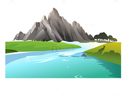 矢量卡通手绘高山流水
