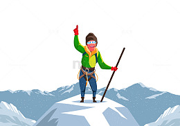 登上雪山顶的探险家