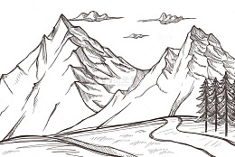 手绘高原雪山