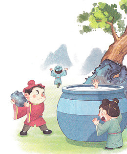 司马光砸缸水彩画