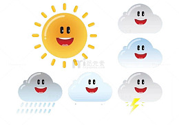 矢量清新版天气图标太阳雷雨