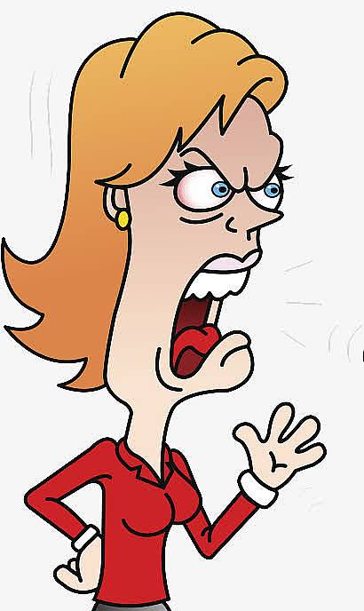 卡通抓狂的女士指责咒骂