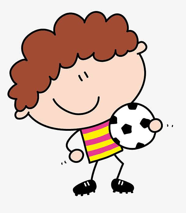 卡通手绘玩足球的男孩png