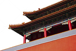 中国传统红墙红瓦雕刻墙檐