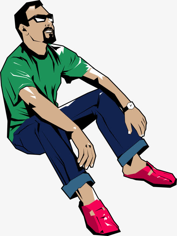 卡通手绘孤独老男孩